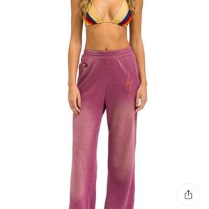 Aviator Nation Wide Leg Pocket Bolt Sweatpants in Faded Berry Med NWT